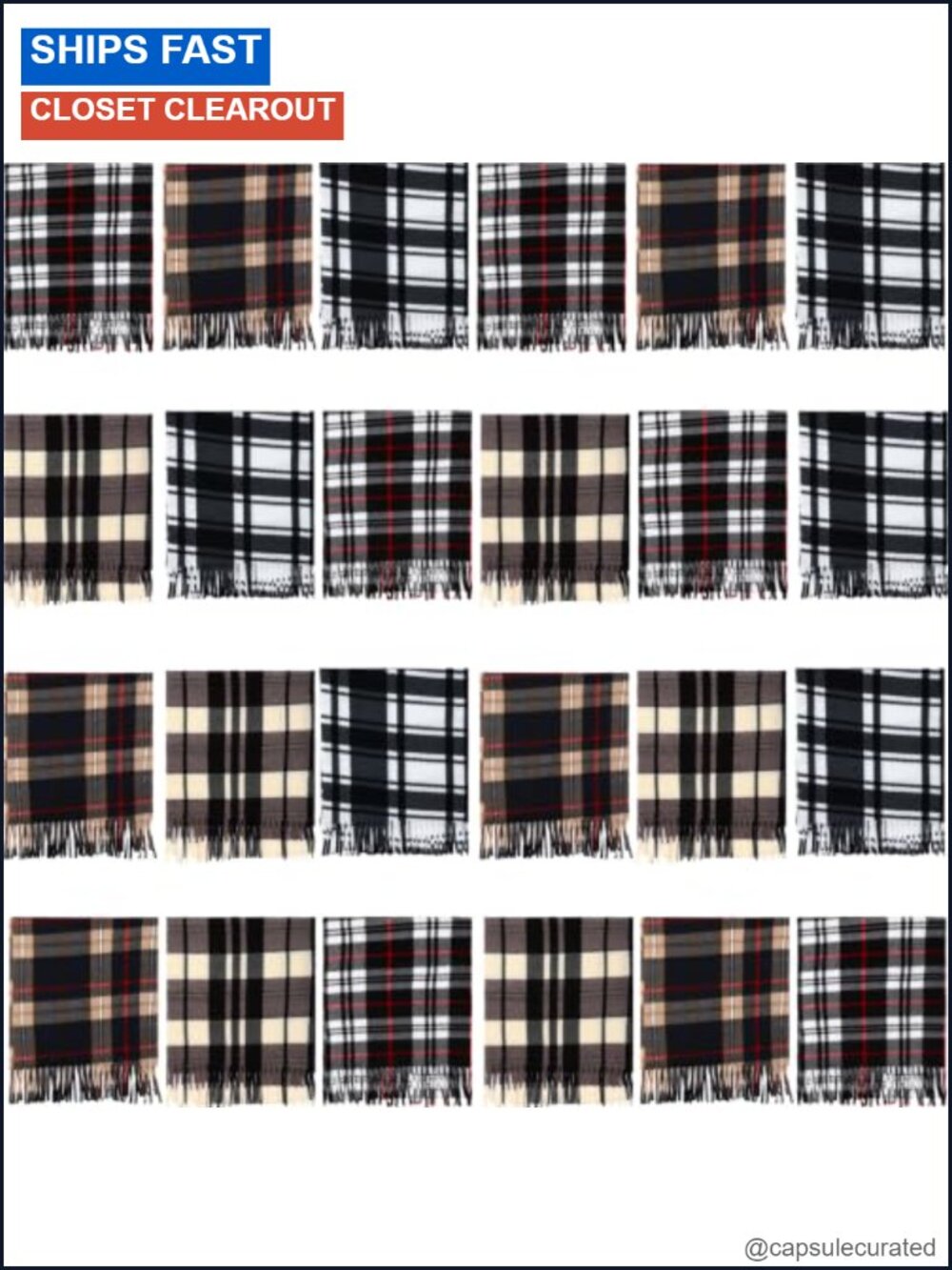 24 Pack Winter Plaid Fleece Scarves for Women Men Unisex Warm Neck Wraps